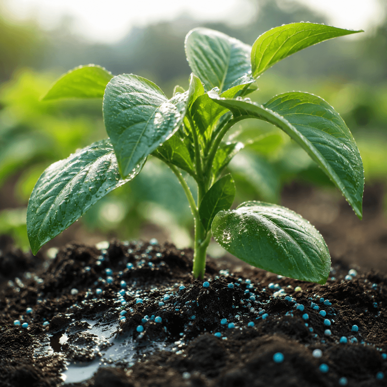 Healthy young crop receiving professional care